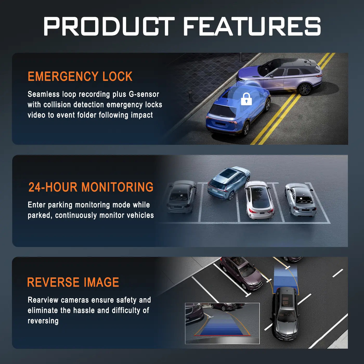 BCUOZ 4-Channel Dash Cam - 1080P Full HD Front and 720P Rear Coverage, Night Vision, G-Sensor, Includes 64GB Memory Card, 24-Hour Parking Mode, Non-Wireless Vehicle Dashboard Camera