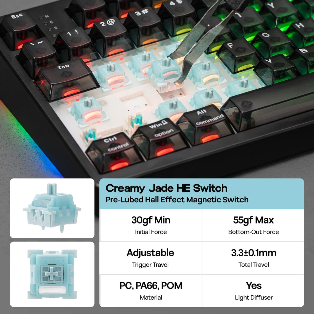 EPOMAKER HE108 Wireless Gaming Keyboard - Full-Sized Hall Effect Design with 8K Polling Rate, 10000mAh Battery, SOCD & DKS Technology, Custom Driver RGB Backlit PBT Keycaps, Ideal for Gaming and Streaming