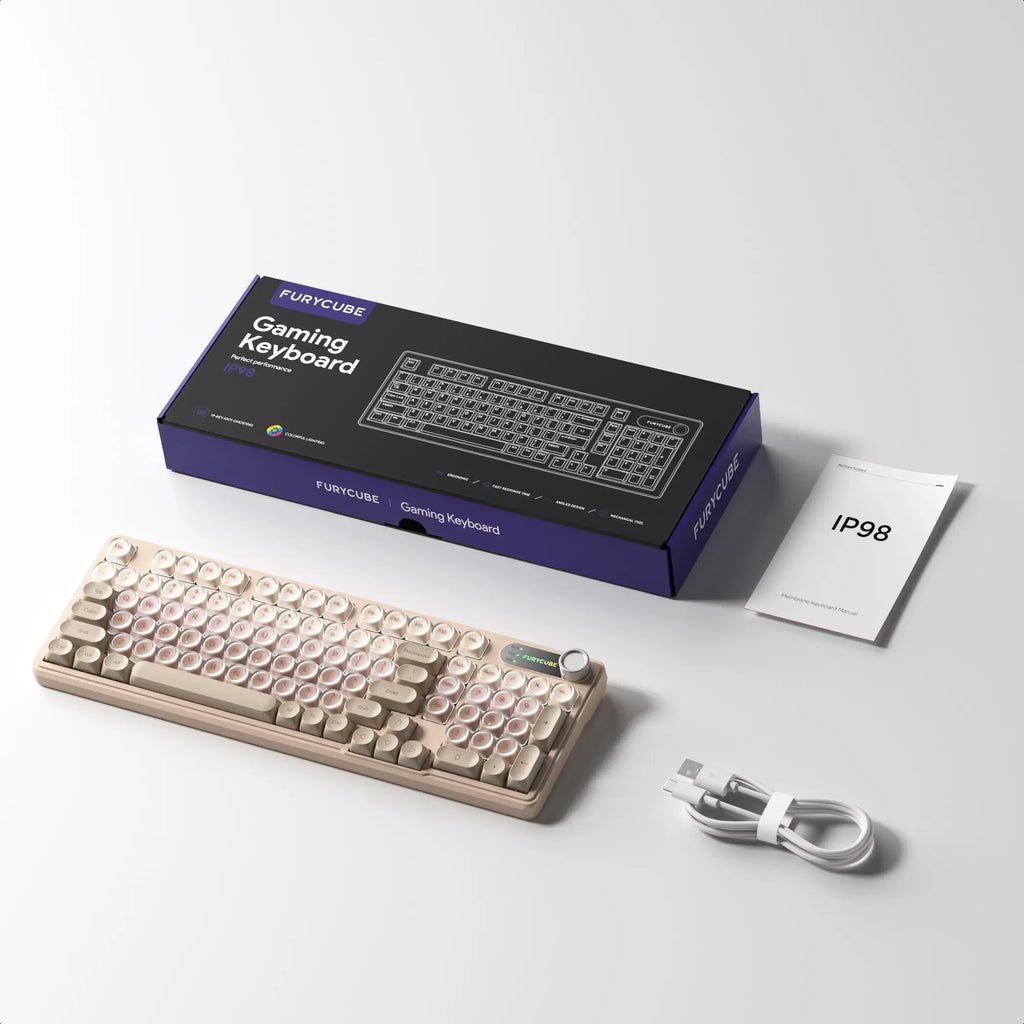 FURYCUBE IP98 Foundation Office Keyboard - 98-Key Wired/Wireless Classic Design with Number Pad, Custom Mechanical Feel, RGB Backlit, Ideal for Work, Office, and Gaming, Silent Typing, Perfect Mother's Day Gift