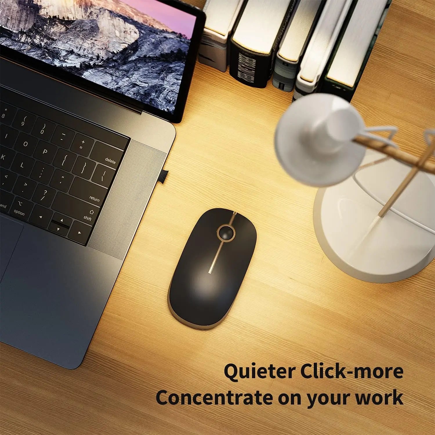 Vssoplor 2.4G Wireless Slim Optical Mouse with Nano Receiver - Portable and Silent Design for Laptops and PCs in Black and Gold