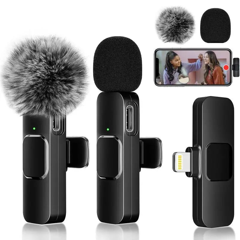 Professional Wireless Lavalier Microphone Set for iPhone, iPad, and Android - 2 Pack with Noise Cancellation for Crystal Clear Recording and Live Streaming