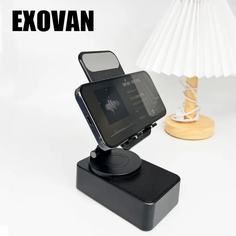 Multifunctional Wireless Bluetooth Speaker: 5-in-1 Phone Holder, Emergency Charger & Colorful Ambient Light - Perfect Gift for Everyone in Sleek Black
