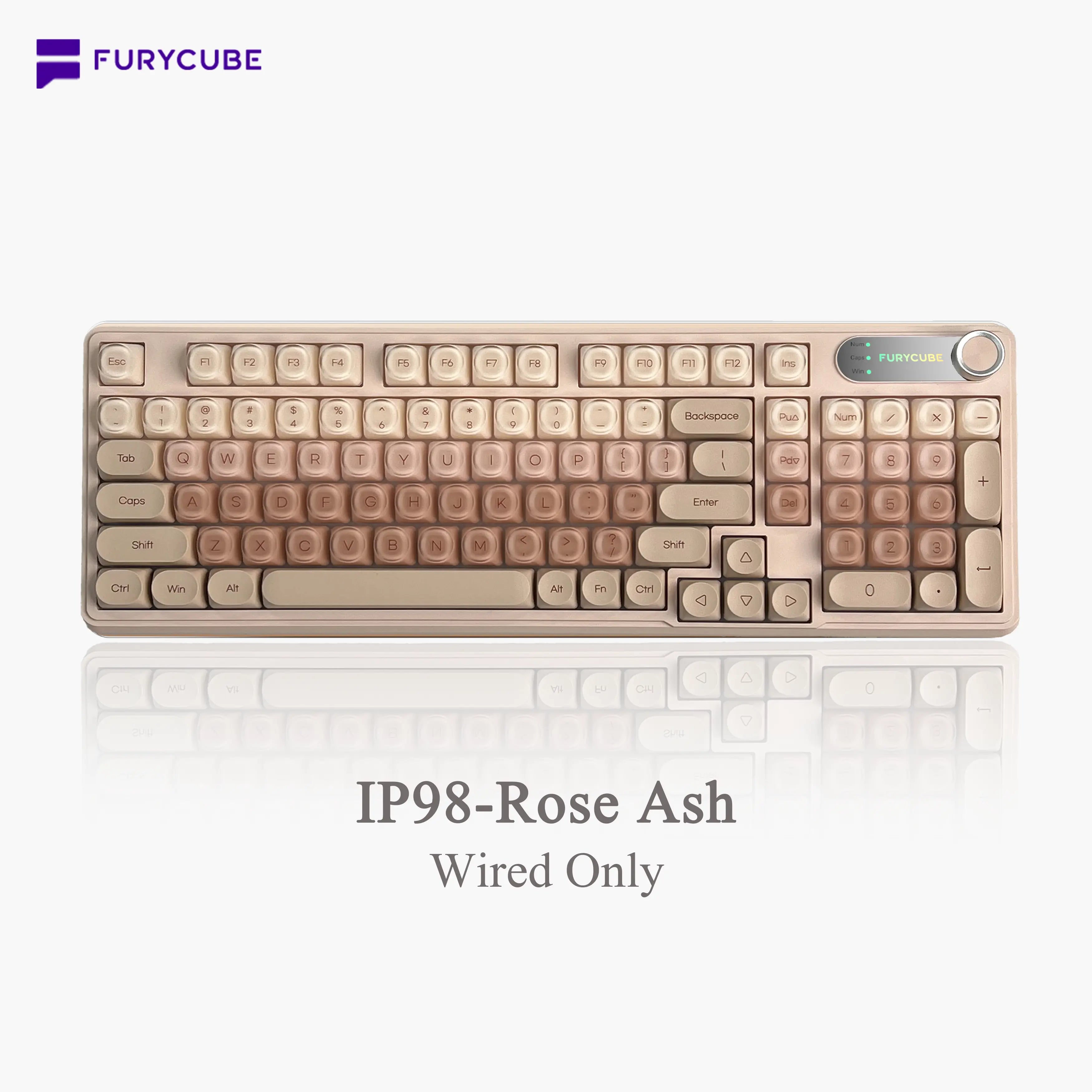 FURYCUBE IP98 Foundation Office Keyboard - 98-Key Wired/Wireless Classic Design with Number Pad, Custom Mechanical Feel, RGB Backlit, Ideal for Work, Office, and Gaming, Silent Typing, Perfect Mother's Day Gift