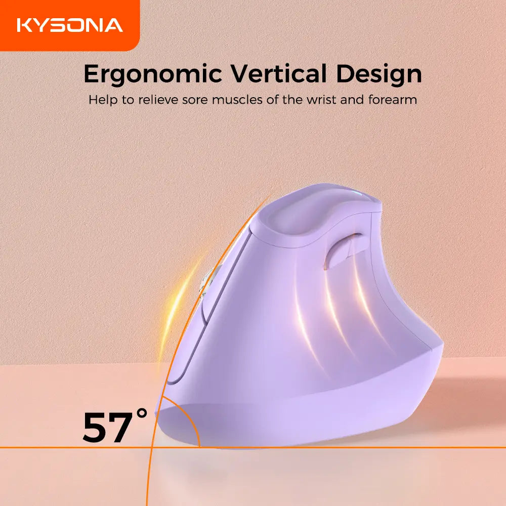 KYSONA Wireless Ergonomic Vertical Mouse with Bluetooth, Quiet Click, 5 Adjustable DPI Levels (800/1200/2400/3200/4000), Rechargeable 2.4G Compatibility for PC, Mac, and Laptop