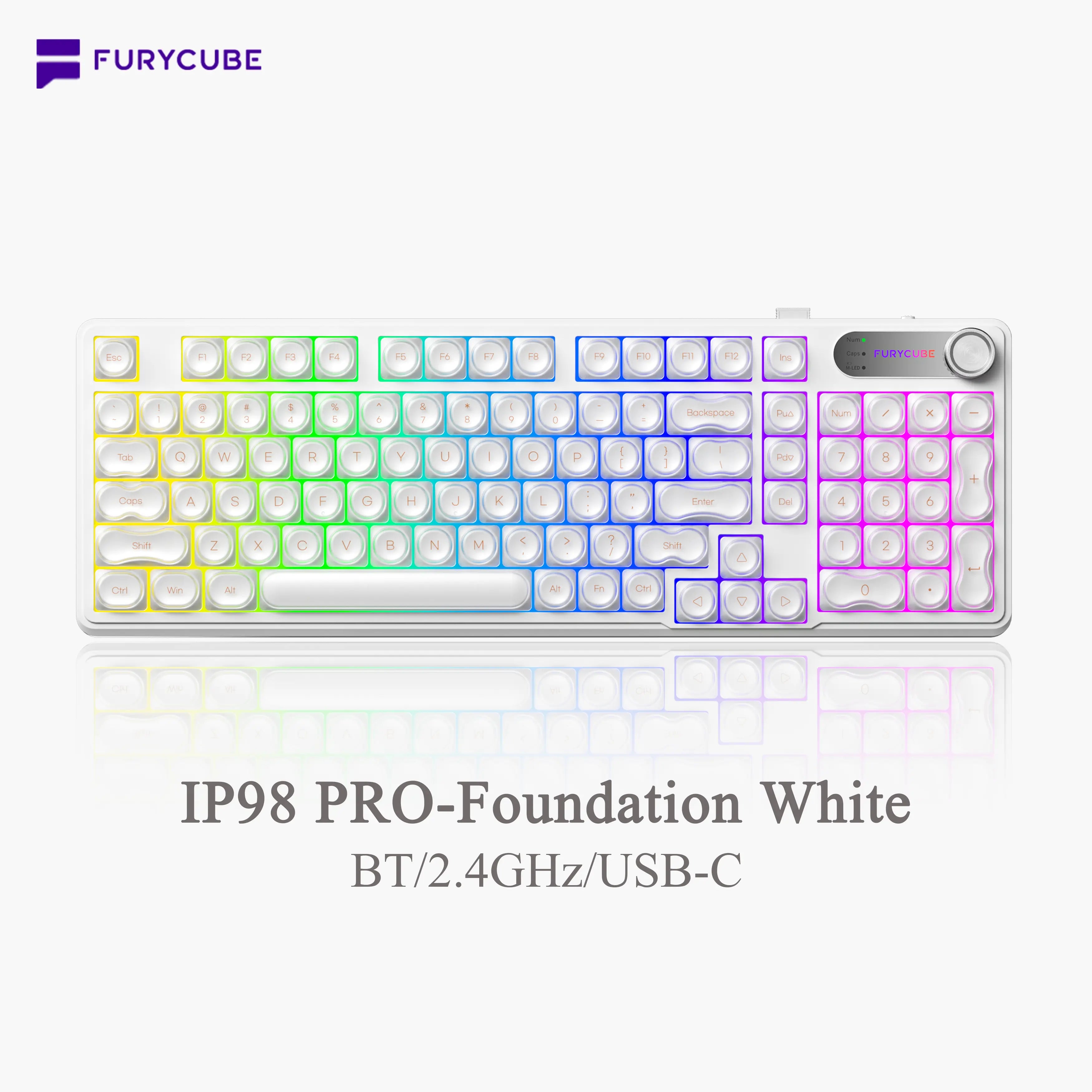 FURYCUBE IP98 Foundation Office Keyboard - 98-Key Wired/Wireless Classic Design with Number Pad, Custom Mechanical Feel, RGB Backlit, Ideal for Work, Office, and Gaming, Silent Typing, Perfect Mother's Day Gift