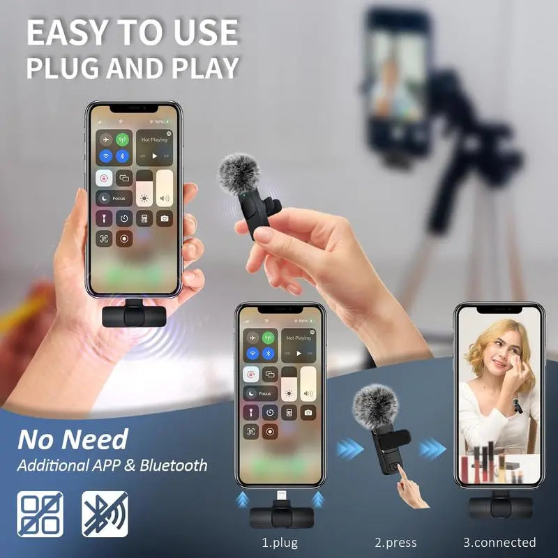 Professional Wireless Lavalier Microphone Set for iPhone, iPad, and Android - 2 Pack with Noise Cancellation for Crystal Clear Recording and Live Streaming
