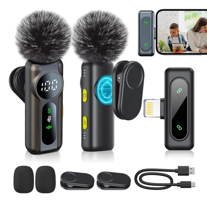 Professional Wireless Lavalier Microphone Set for iPhone, iPad, and Android - 2 Pack with Noise Cancellation for Crystal Clear Recording and Live Streaming