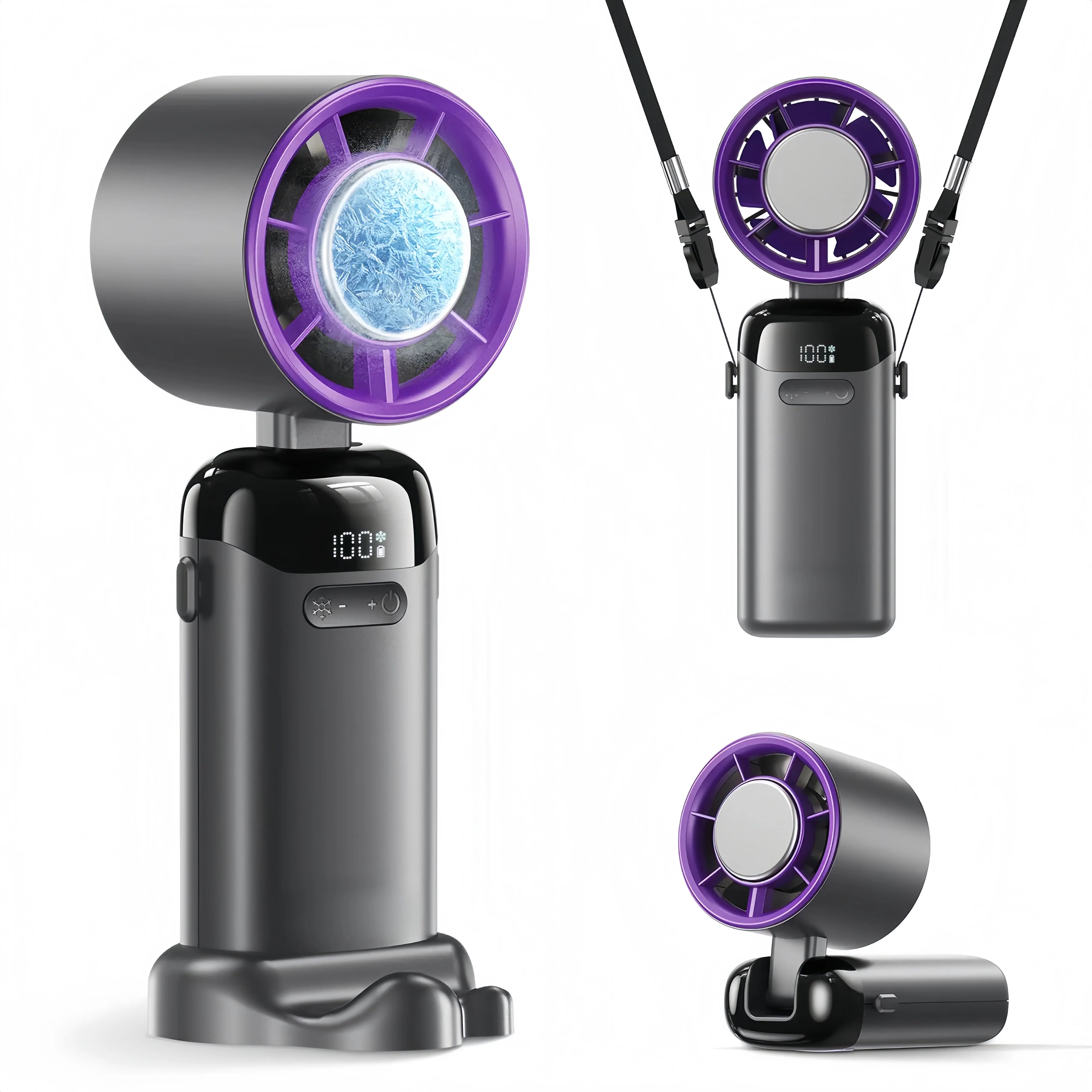 2026 Upgraded Multifunction Portable Adjustable High-Speed Fan, 3000Mah USB Rechargeable Wind Fan with Ice Cooler & Phone Stand, Foldable for Travel, Home