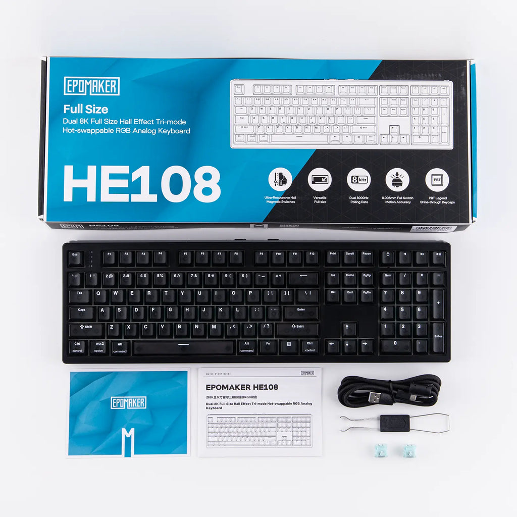 EPOMAKER HE108 Wireless Gaming Keyboard - Full-Sized Hall Effect Design with 8K Polling Rate, 10000mAh Battery, SOCD & DKS Technology, Custom Driver RGB Backlit PBT Keycaps, Ideal for Gaming and Streaming