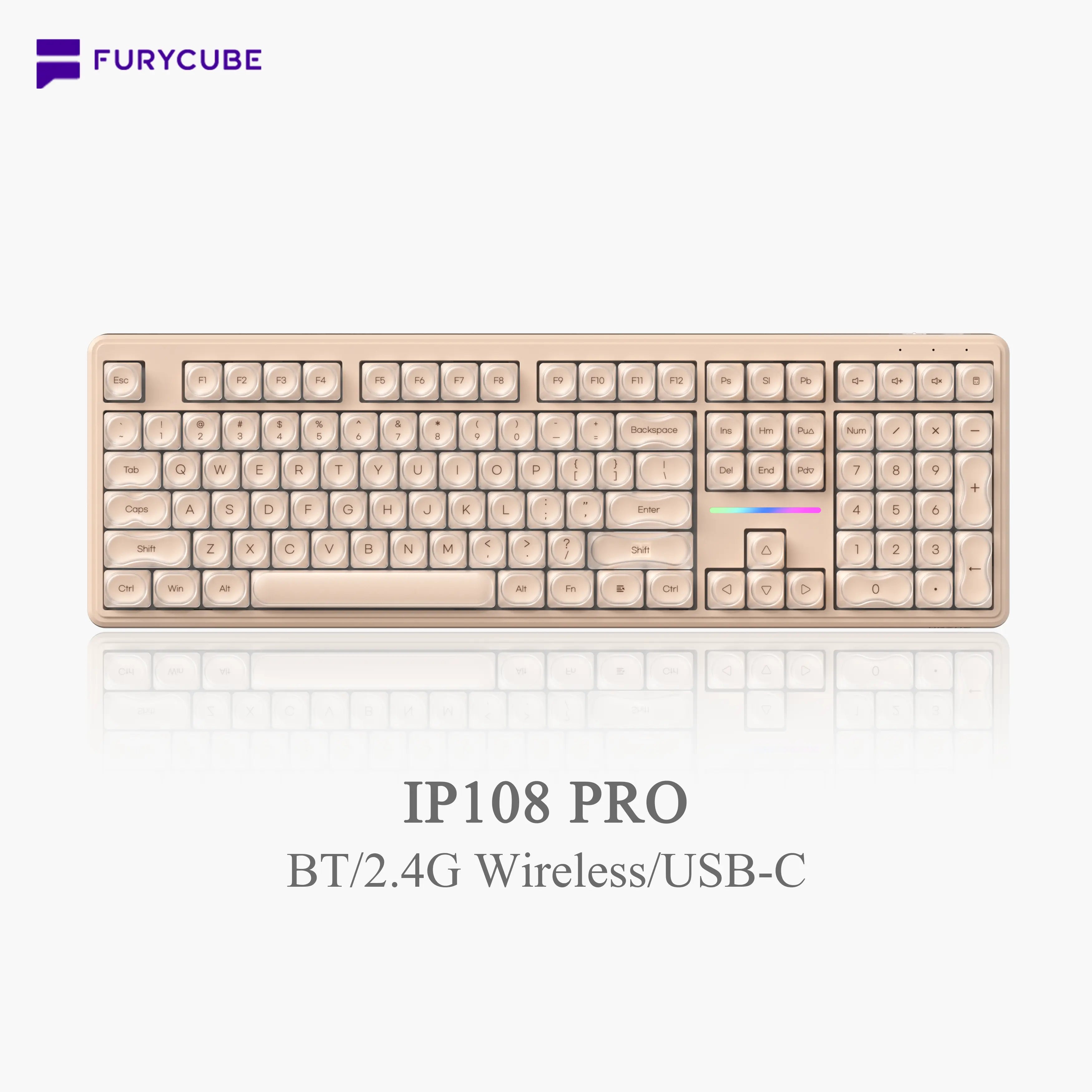 FURYCUBE IP98 Foundation Office Keyboard - 98-Key Wired/Wireless Classic Design with Number Pad, Custom Mechanical Feel, RGB Backlit, Ideal for Work, Office, and Gaming, Silent Typing, Perfect Mother's Day Gift