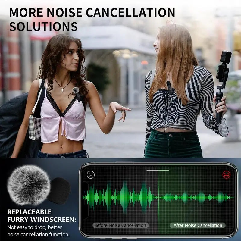 Professional Wireless Lavalier Microphone Set for iPhone, iPad, and Android - 2 Pack with Noise Cancellation for Crystal Clear Recording and Live Streaming