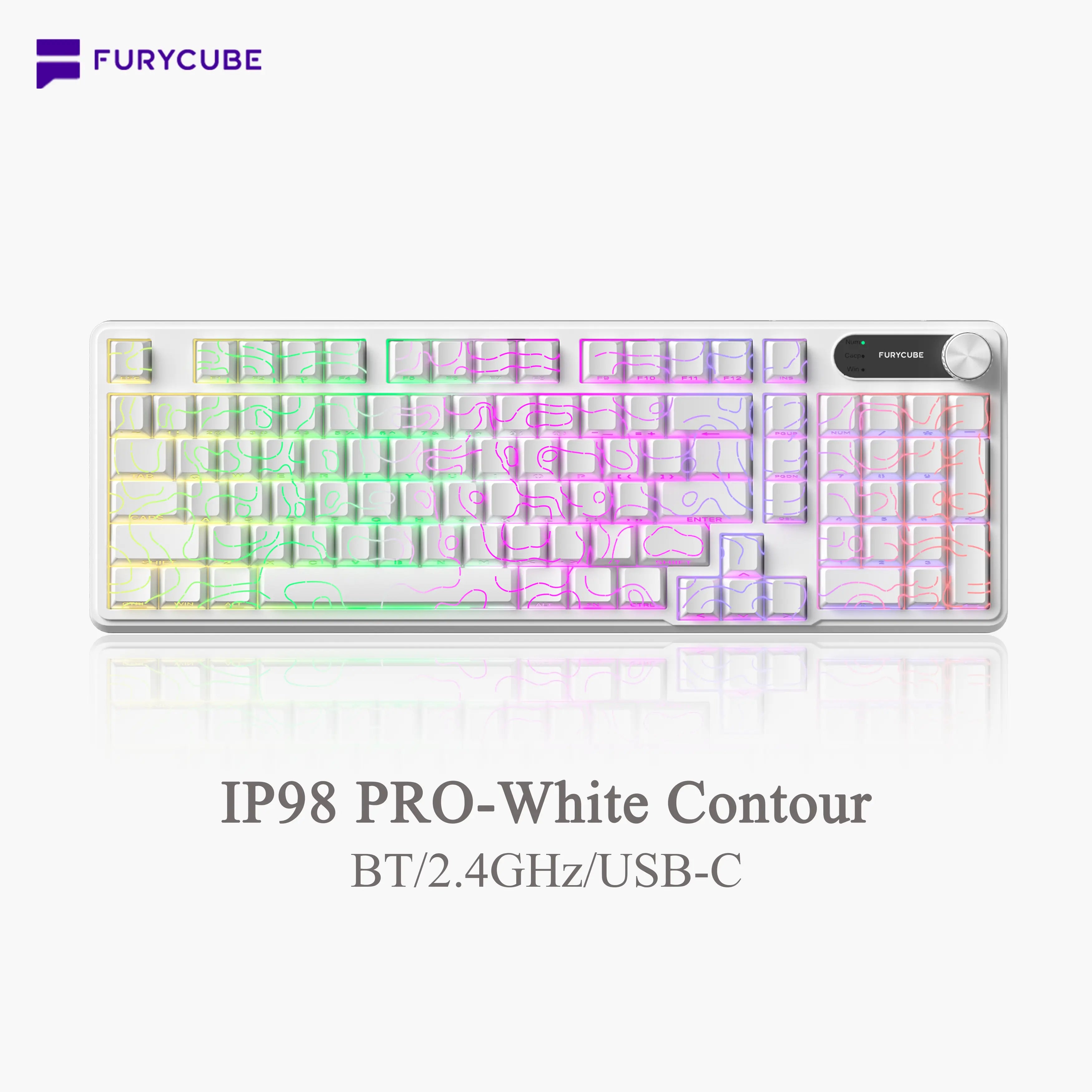 FURYCUBE IP98 Foundation Office Keyboard - 98-Key Wired/Wireless Classic Design with Number Pad, Custom Mechanical Feel, RGB Backlit, Ideal for Work, Office, and Gaming, Silent Typing, Perfect Mother's Day Gift