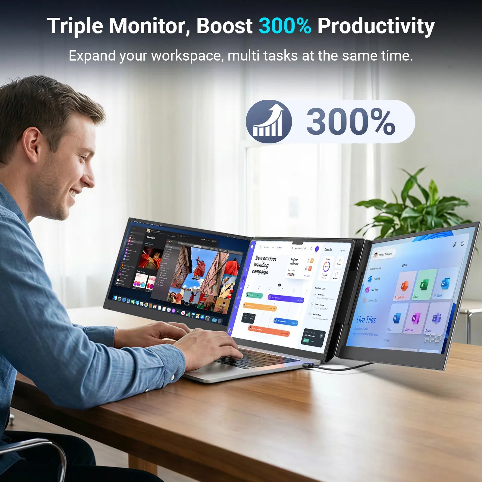 Cevaton 15.6" Laptop Screen Extender - 1080P FHD Dual Portable Monitor for 13-17.3" Laptops, Ultra-Slim Design, USB-C Plug & Play Compatibility with Windows, Mac, and Android