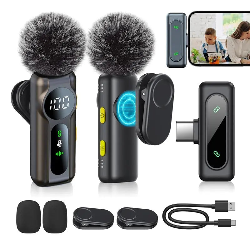 Professional Wireless Lavalier Microphone Set for iPhone, iPad, and Android - 2 Pack with Noise Cancellation for Crystal Clear Recording and Live Streaming