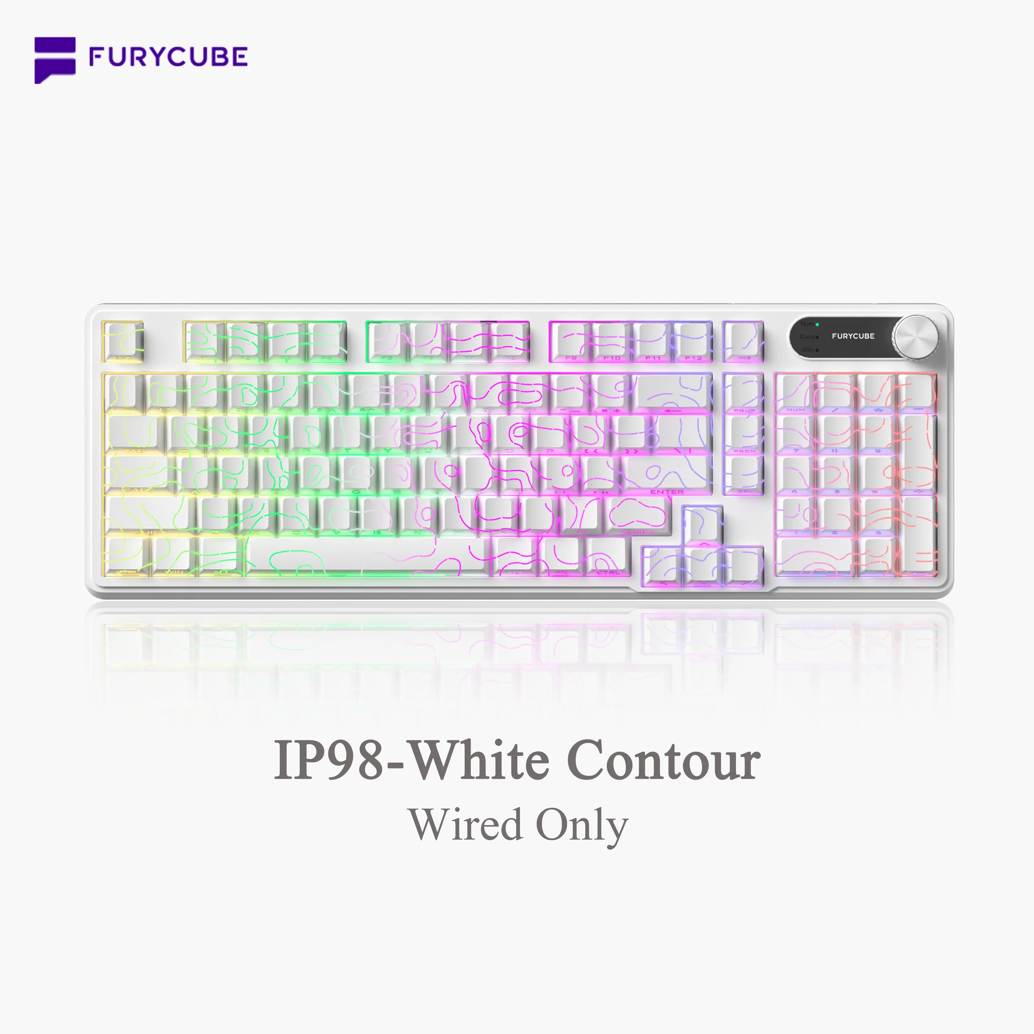 FURYCUBE IP98 Foundation Office Keyboard - 98-Key Wired/Wireless Classic Design with Number Pad, Custom Mechanical Feel, RGB Backlit, Ideal for Work, Office, and Gaming, Silent Typing, Perfect Mother's Day Gift