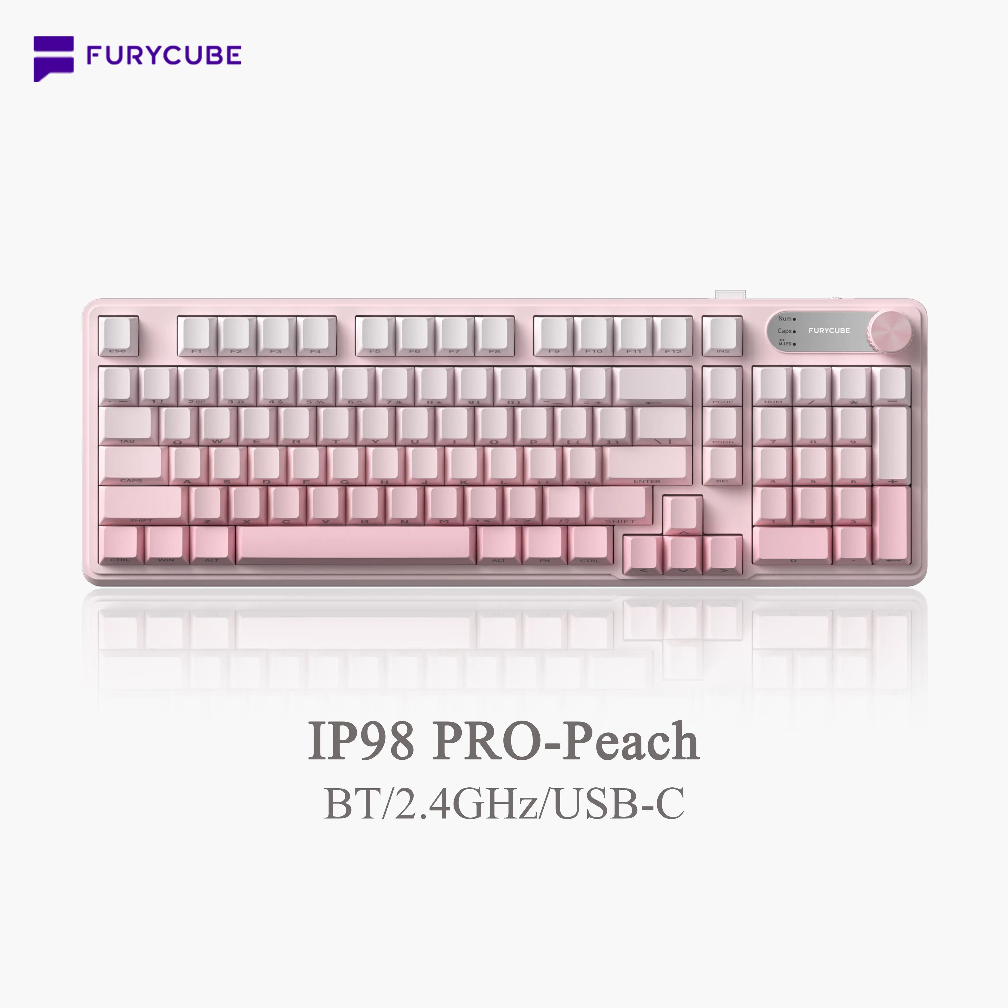FURYCUBE IP98 Foundation Office Keyboard - 98-Key Wired/Wireless Classic Design with Number Pad, Custom Mechanical Feel, RGB Backlit, Ideal for Work, Office, and Gaming, Silent Typing, Perfect Mother's Day Gift