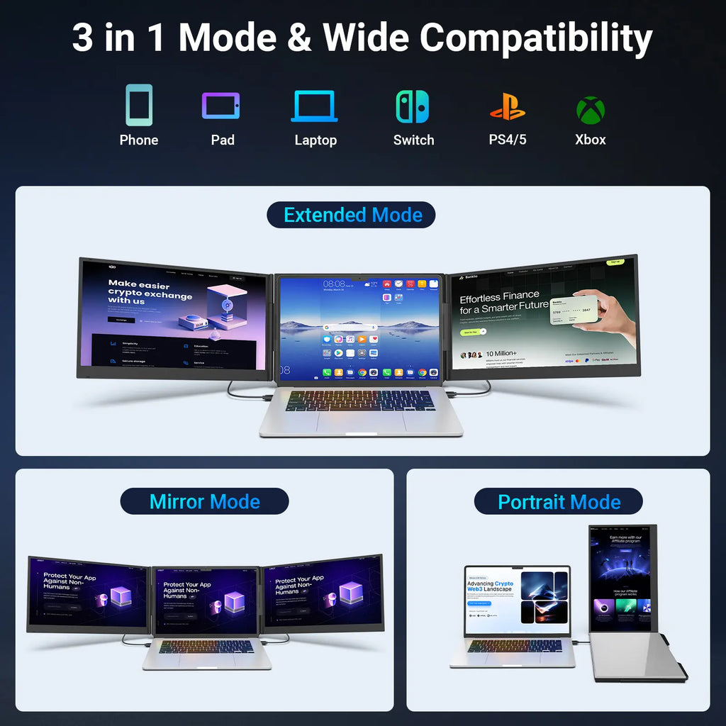 Cevaton 15.6" Laptop Screen Extender - 1080P FHD Dual Portable Monitor for 13-17.3" Laptops, Ultra-Slim Design, USB-C Plug & Play Compatibility with Windows, Mac, and Android