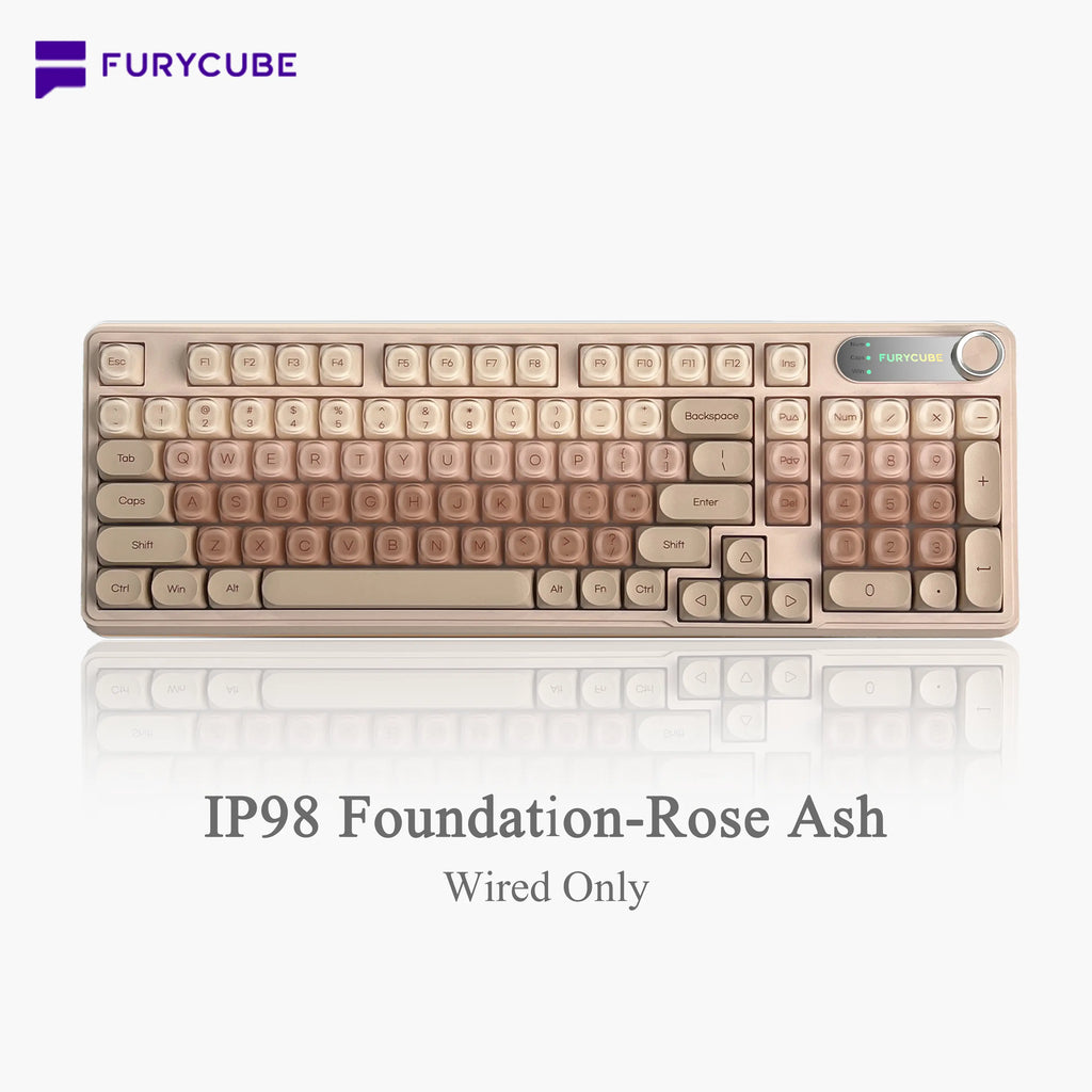 FURYCUBE IP98 Foundation Office Keyboard - 98-Key Wired/Wireless Classic Design with Number Pad, Custom Mechanical Feel, RGB Backlit, Ideal for Work, Office, and Gaming, Silent Typing, Perfect Mother's Day Gift