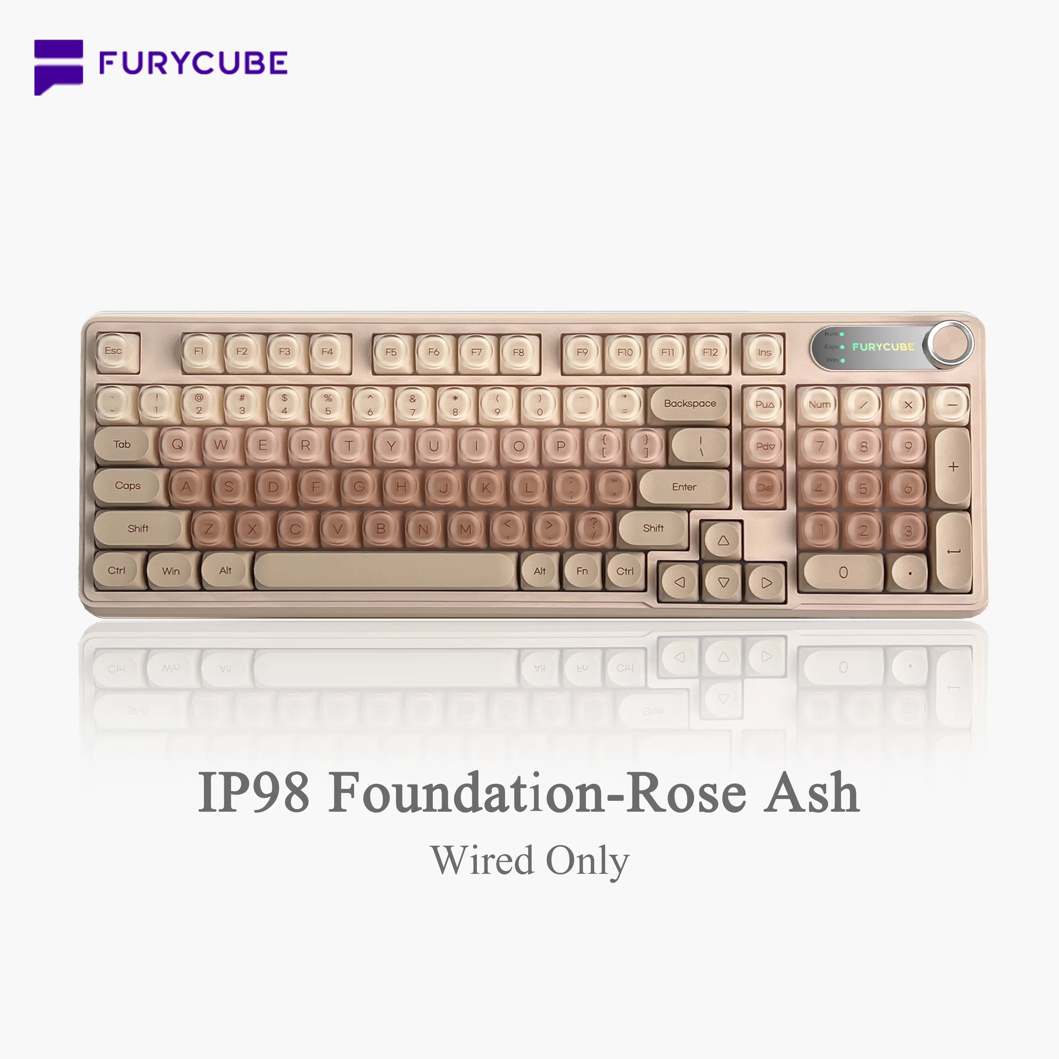 FURYCUBE IP98 Foundation Office Keyboard - 98-Key Wired/Wireless Classic Design with Number Pad, Custom Mechanical Feel, RGB Backlit, Ideal for Work, Office, and Gaming, Silent Typing, Perfect Mother's Day Gift