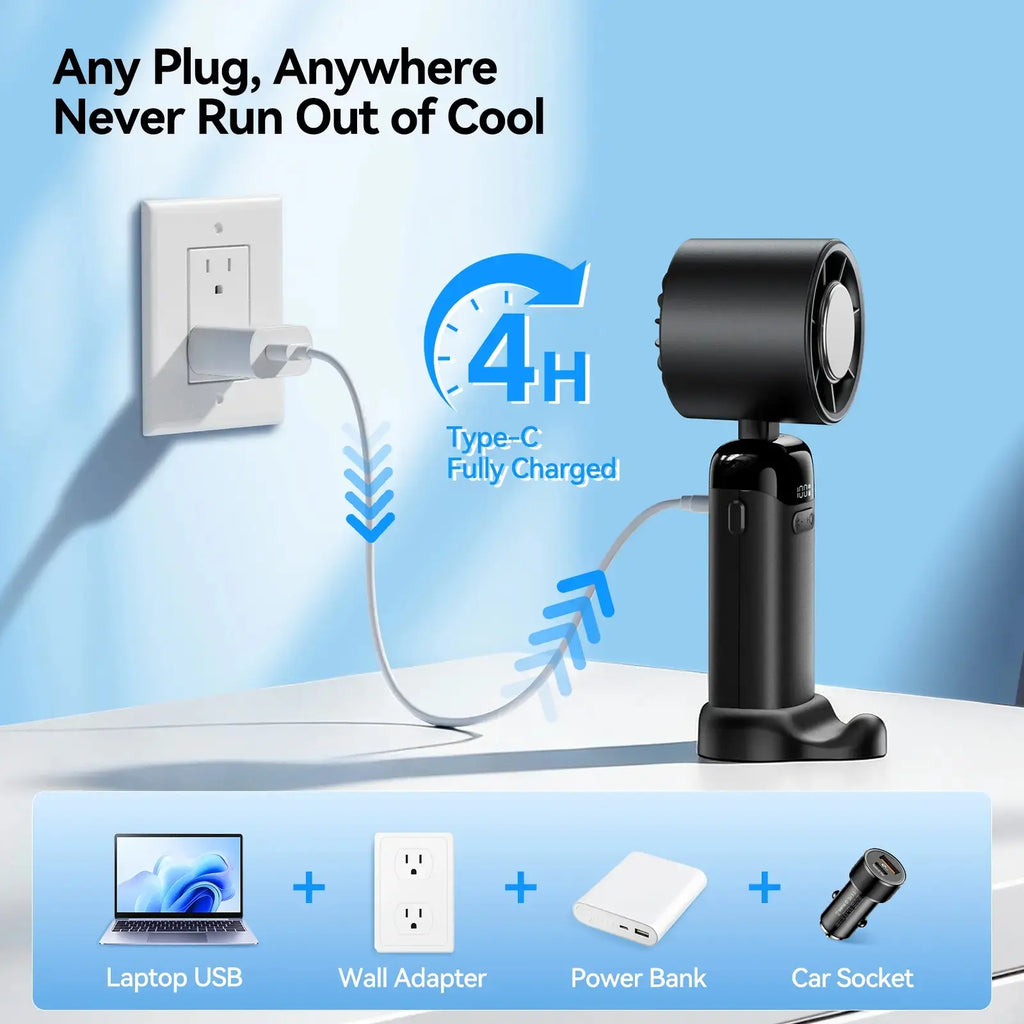 2026 Upgraded Multifunction Portable Adjustable High-Speed Fan, 3000Mah USB Rechargeable Wind Fan with Ice Cooler & Phone Stand, Foldable for Travel, Home