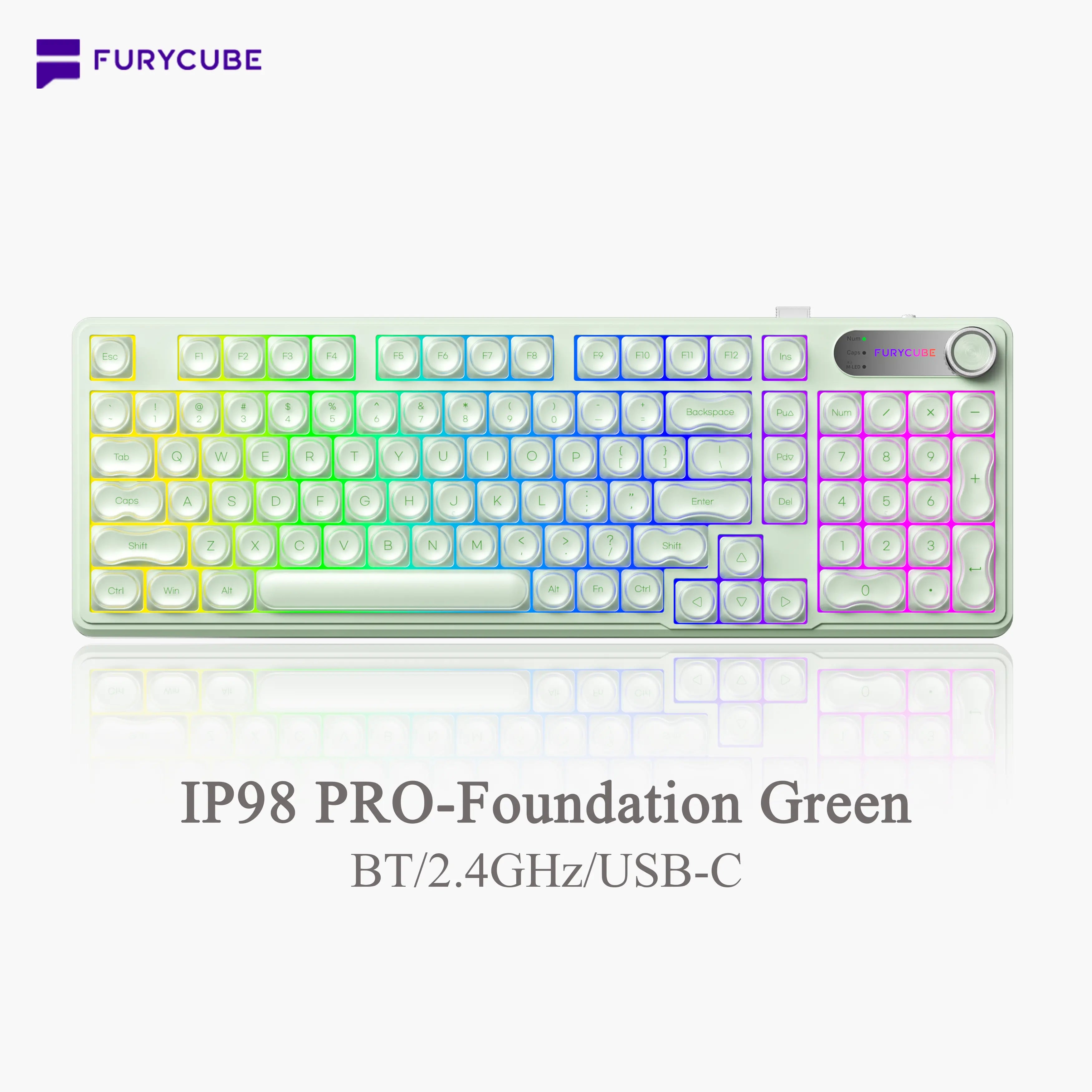 FURYCUBE IP98 Foundation Office Keyboard - 98-Key Wired/Wireless Classic Design with Number Pad, Custom Mechanical Feel, RGB Backlit, Ideal for Work, Office, and Gaming, Silent Typing, Perfect Mother's Day Gift