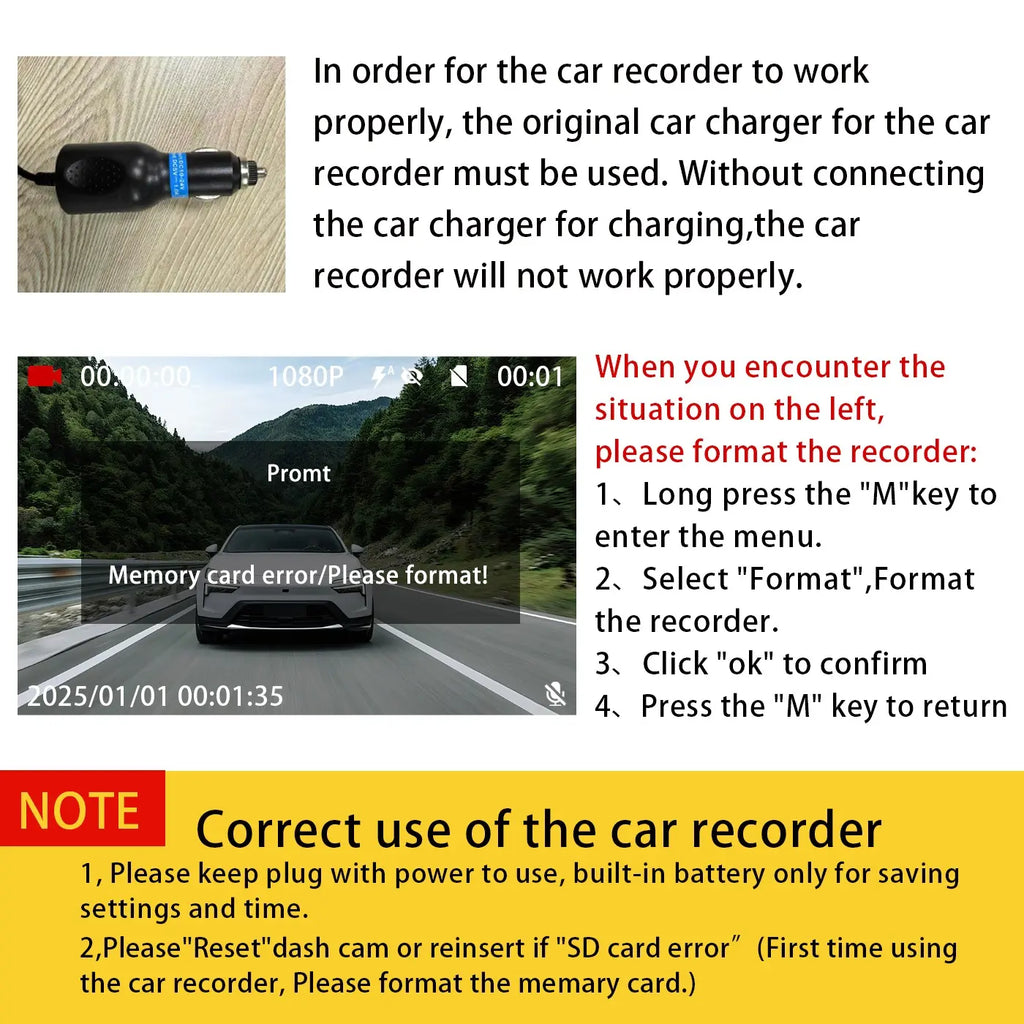 BCUOZ 4-Channel Dash Cam - 1080P Full HD Front and 720P Rear Coverage, Night Vision, G-Sensor, Includes 64GB Memory Card, 24-Hour Parking Mode, Non-Wireless Vehicle Dashboard Camera