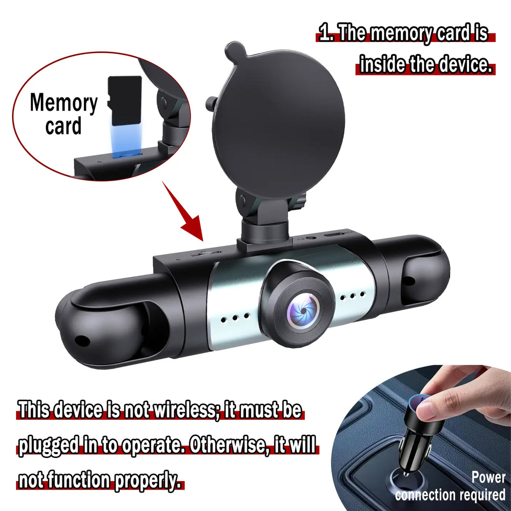 BCUOZ 4-Channel Dash Cam - 1080P Full HD Front and 720P Rear Coverage, Night Vision, G-Sensor, Includes 64GB Memory Card, 24-Hour Parking Mode, Non-Wireless Vehicle Dashboard Camera