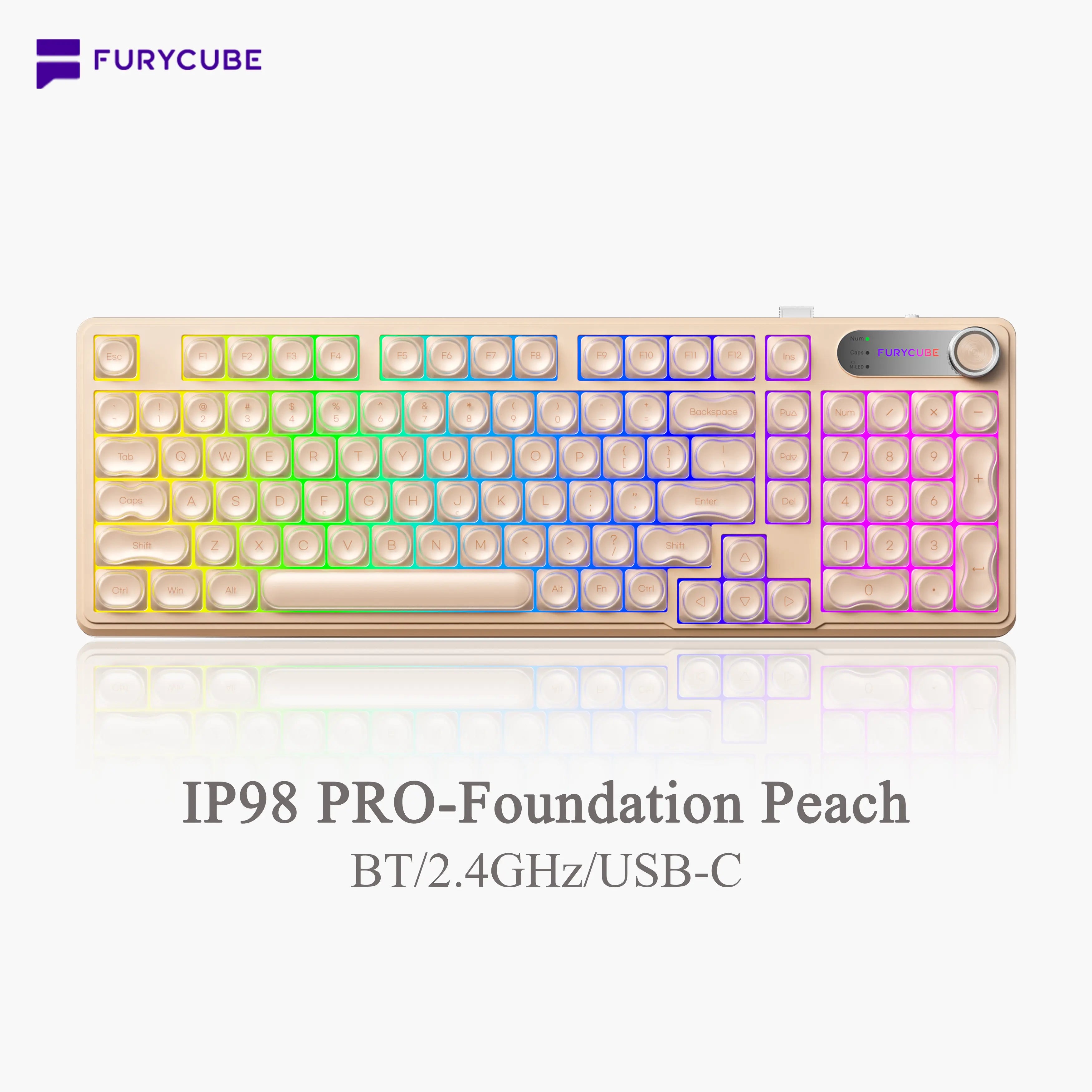FURYCUBE IP98 Foundation Office Keyboard - 98-Key Wired/Wireless Classic Design with Number Pad, Custom Mechanical Feel, RGB Backlit, Ideal for Work, Office, and Gaming, Silent Typing, Perfect Mother's Day Gift