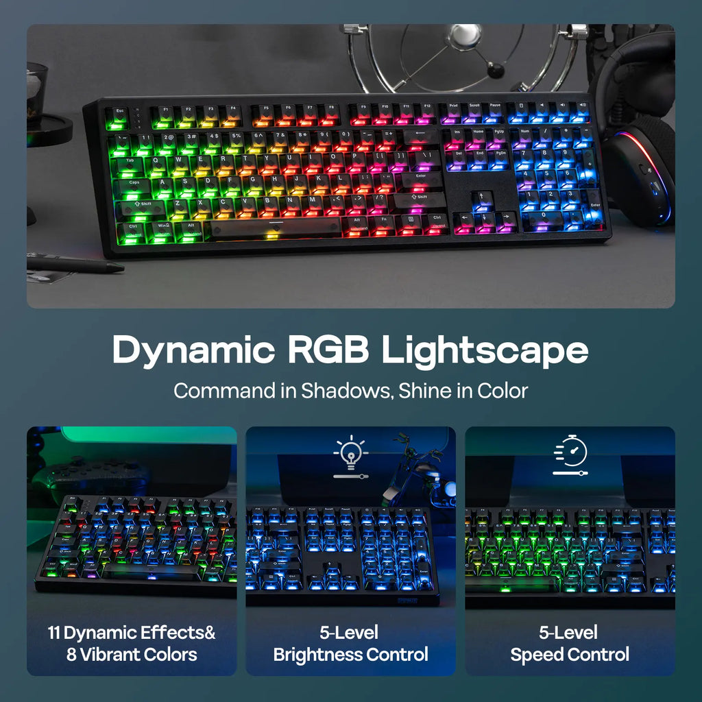 EPOMAKER HE108 Wireless Gaming Keyboard - Full-Sized Hall Effect Design with 8K Polling Rate, 10000mAh Battery, SOCD & DKS Technology, Custom Driver RGB Backlit PBT Keycaps, Ideal for Gaming and Streaming