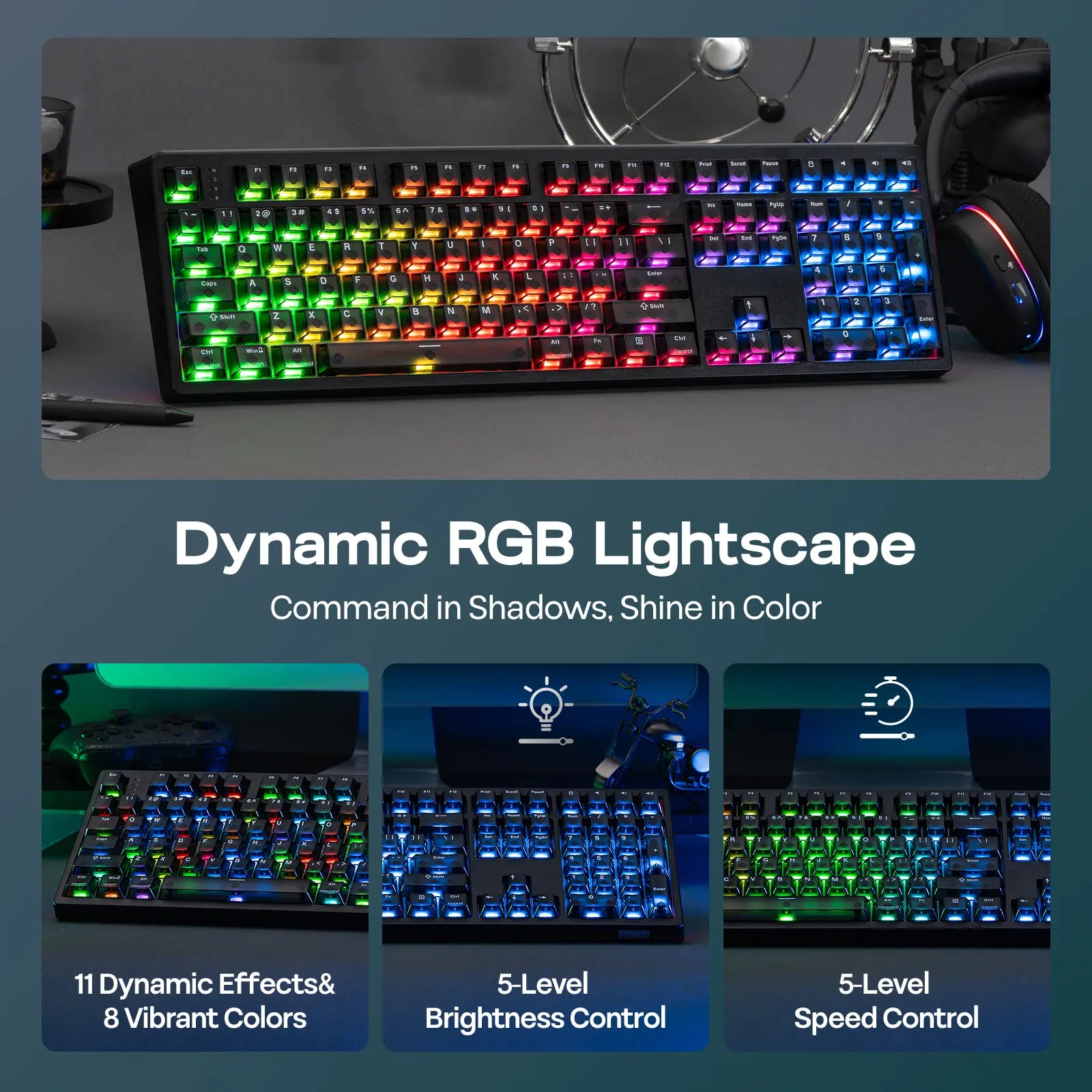 EPOMAKER HE108 Wireless Gaming Keyboard - Full-Sized Hall Effect Design with 8K Polling Rate, 10000mAh Battery, SOCD & DKS Technology, Custom Driver RGB Backlit PBT Keycaps, Ideal for Gaming and Streaming