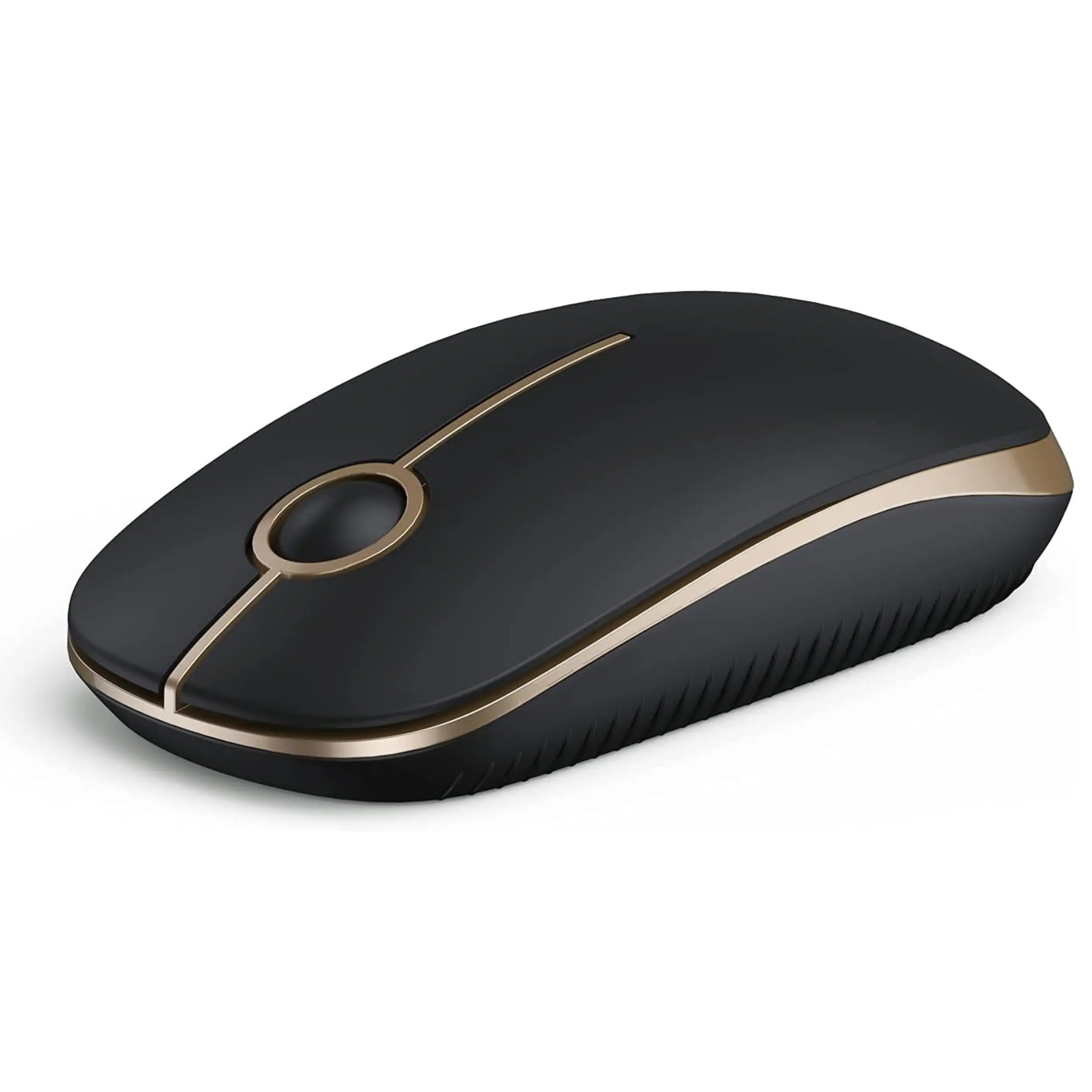Vssoplor 2.4G Wireless Slim Optical Mouse with Nano Receiver - Portable and Silent Design for Laptops and PCs in Black and Gold