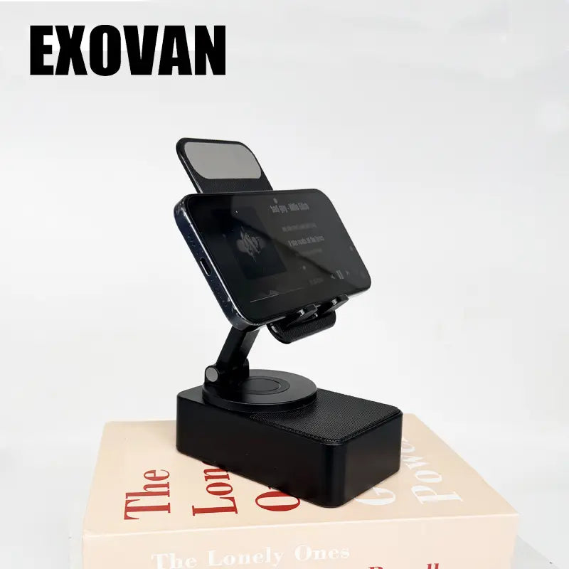 Multifunctional Wireless Bluetooth Speaker: 5-in-1 Phone Holder, Emergency Charger & Colorful Ambient Light - Perfect Gift for Everyone in Sleek Black