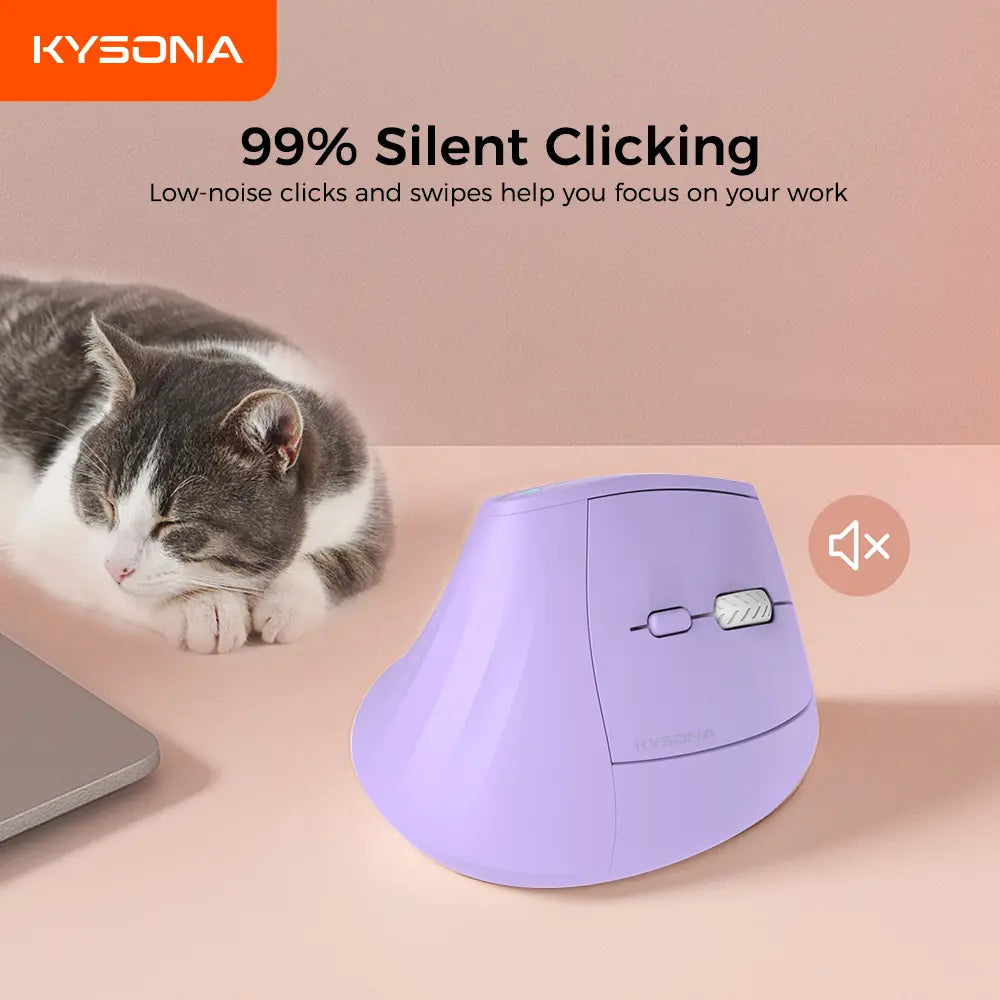 KYSONA Wireless Ergonomic Vertical Mouse with Bluetooth, Quiet Click, 5 Adjustable DPI Levels (800/1200/2400/3200/4000), Rechargeable 2.4G Compatibility for PC, Mac, and Laptop