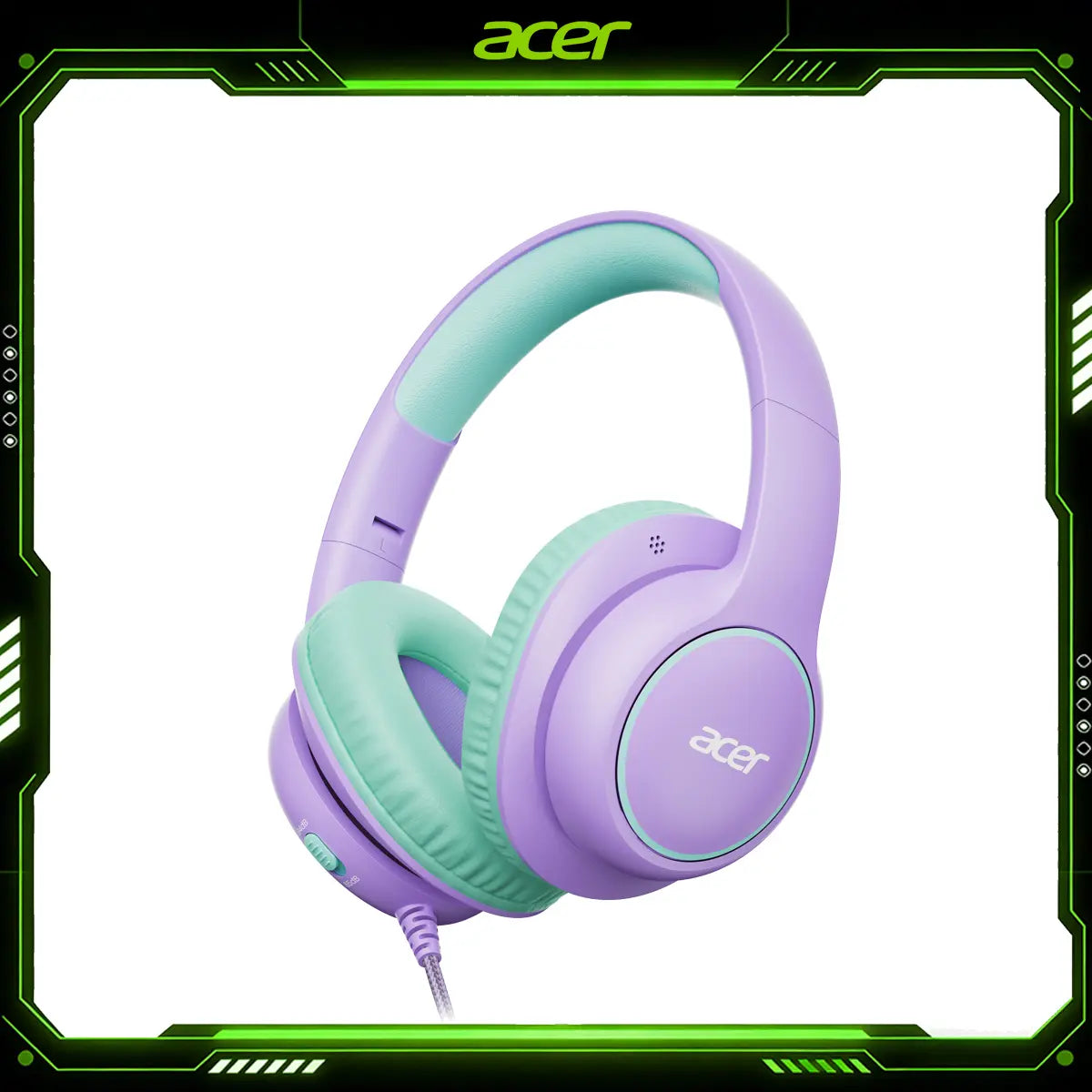 Acer OHR702 Kids Bluetooth Headphones, over Ear Headphone for Kids with Mic, 75H Playtime, 85Dba Safe Volume, Bluetooth 6.0, USB C Fast Charging, Toddler Headphones for Ipad/Tablet/Travel/School-Purple Green Summervibes