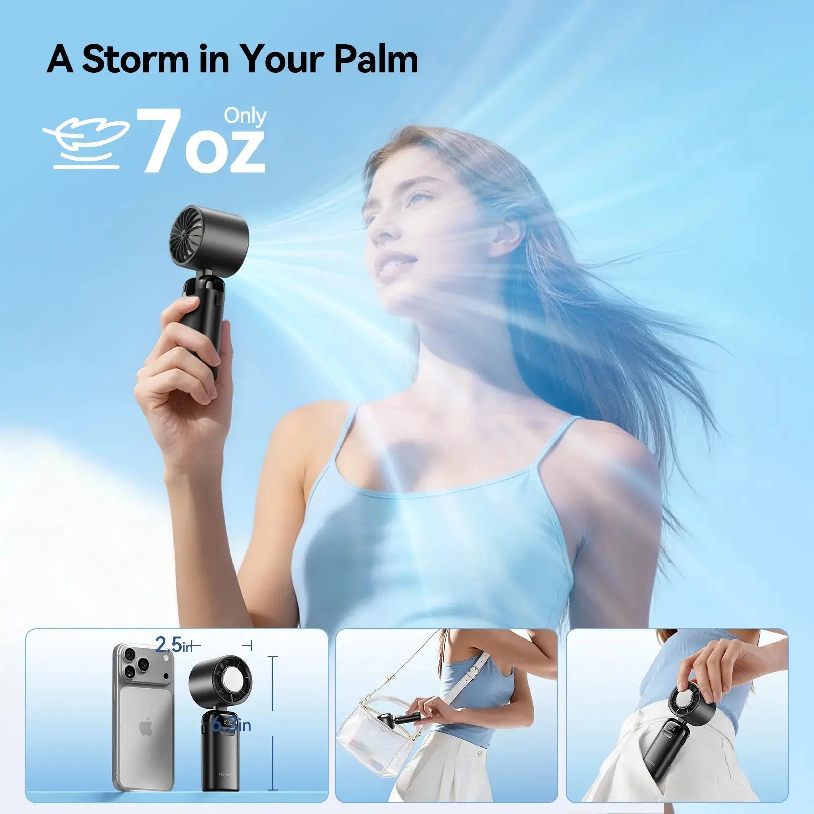 2026 Upgraded Multifunction Portable Adjustable High-Speed Fan, 3000Mah USB Rechargeable Wind Fan with Ice Cooler & Phone Stand, Foldable for Travel, Home