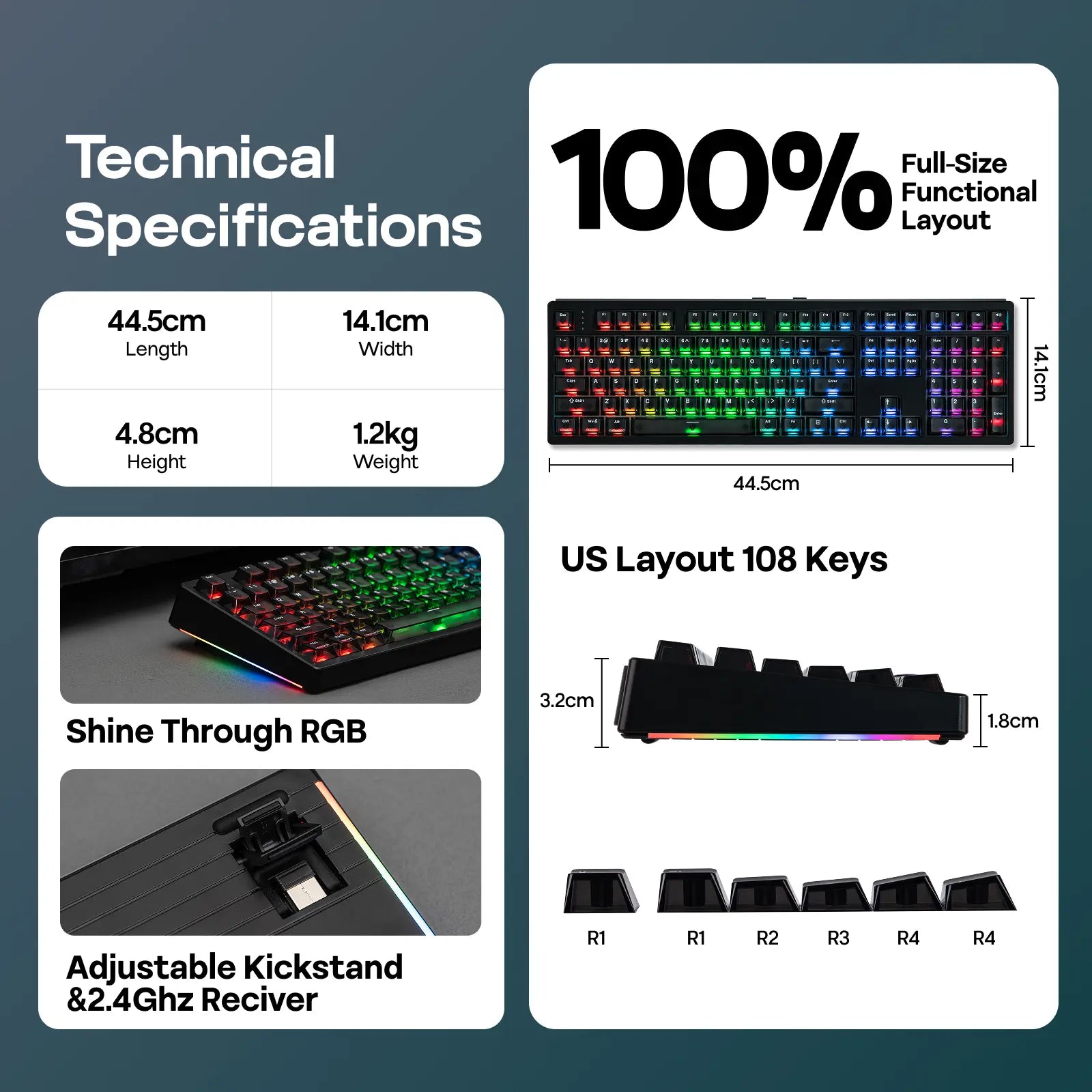 EPOMAKER HE108 Wireless Gaming Keyboard - Full-Sized Hall Effect Design with 8K Polling Rate, 10000mAh Battery, SOCD & DKS Technology, Custom Driver RGB Backlit PBT Keycaps, Ideal for Gaming and Streaming