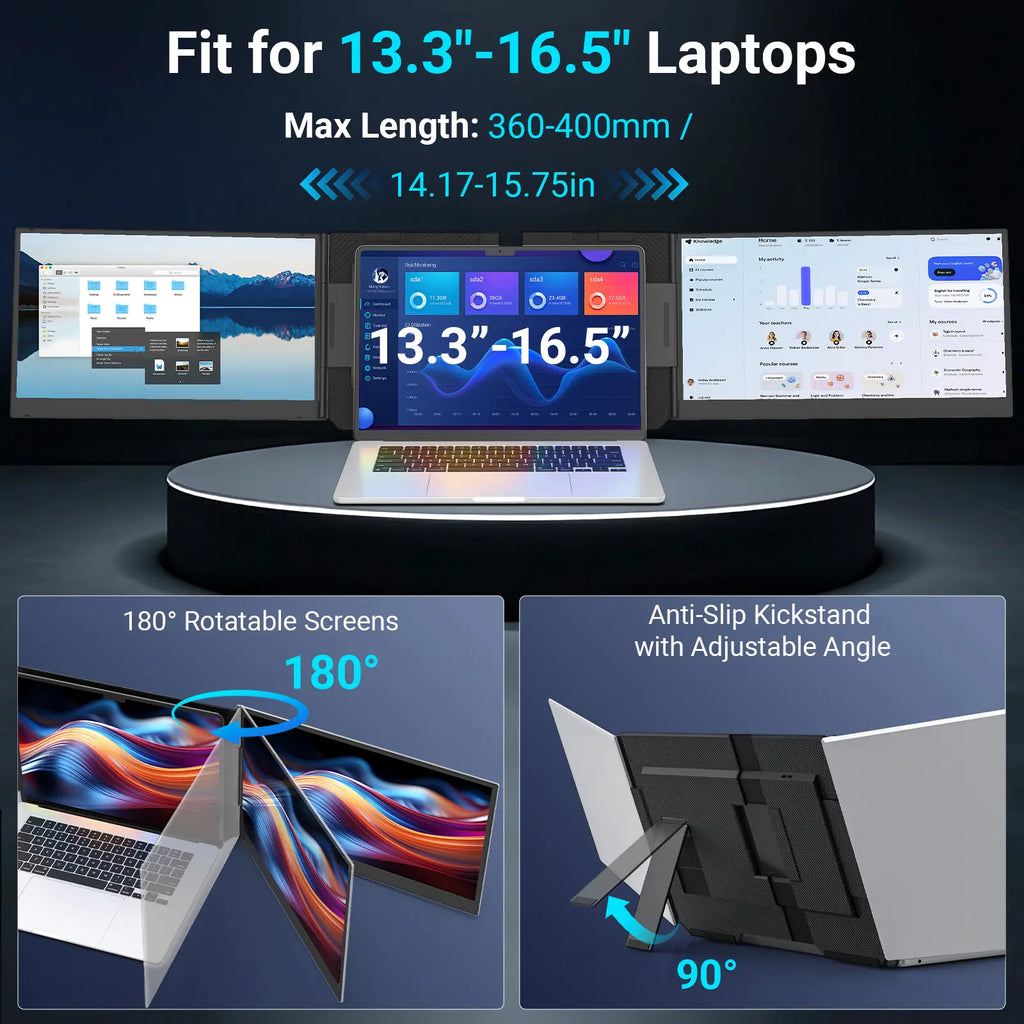 Cevaton 15.6" Laptop Screen Extender - 1080P FHD Dual Portable Monitor for 13-17.3" Laptops, Ultra-Slim Design, USB-C Plug & Play Compatibility with Windows, Mac, and Android